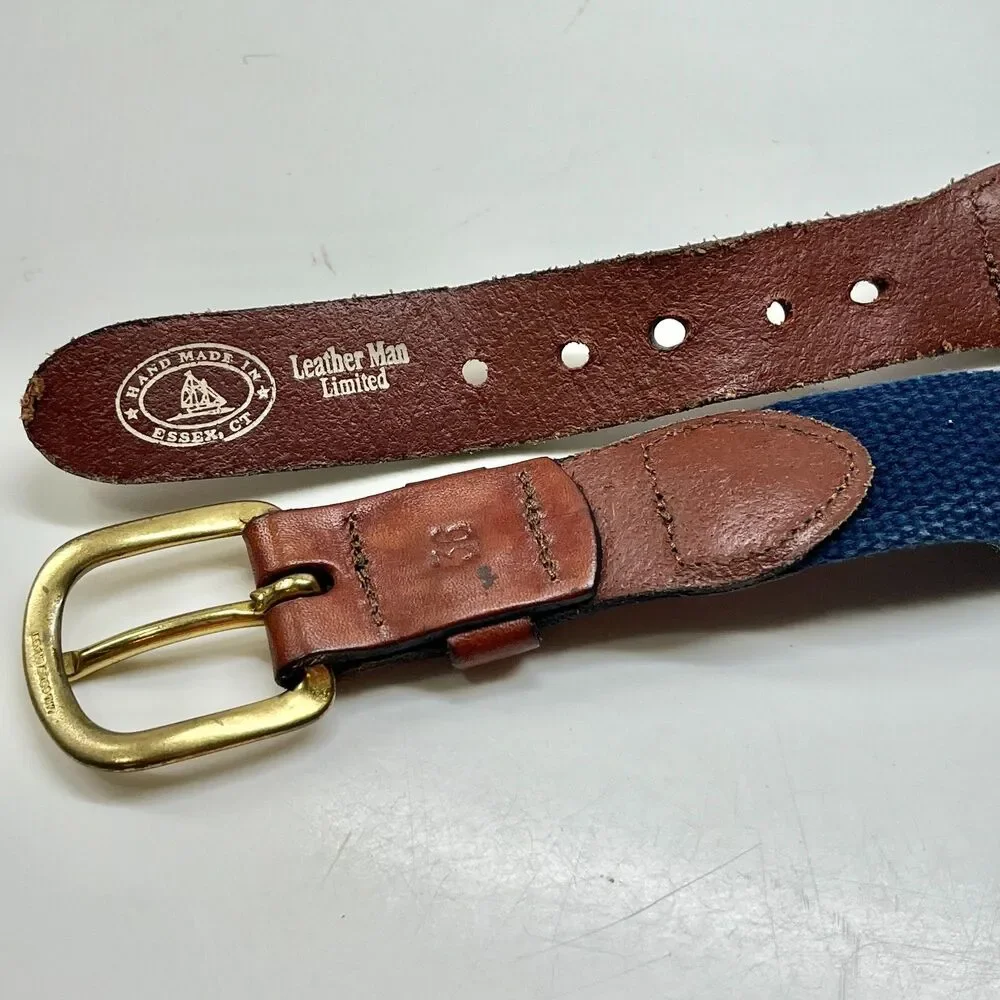 Vtg Leather Man Ltd Mens Trout Redfish Blue Ribbon Brown Leather Belt Size 36 M